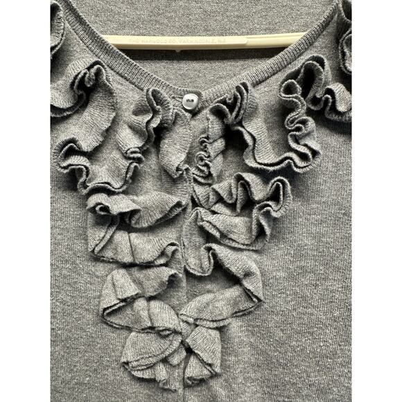 J.Crew Gray Ruffle Front Cardigan Sweater 100% Cotton Size M - Picture 7 of 11